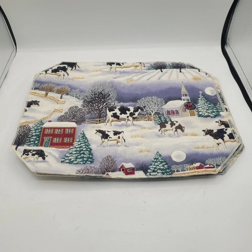 Farm Milk Cow‎ Winter Setting Placemats 4 PCS Washable